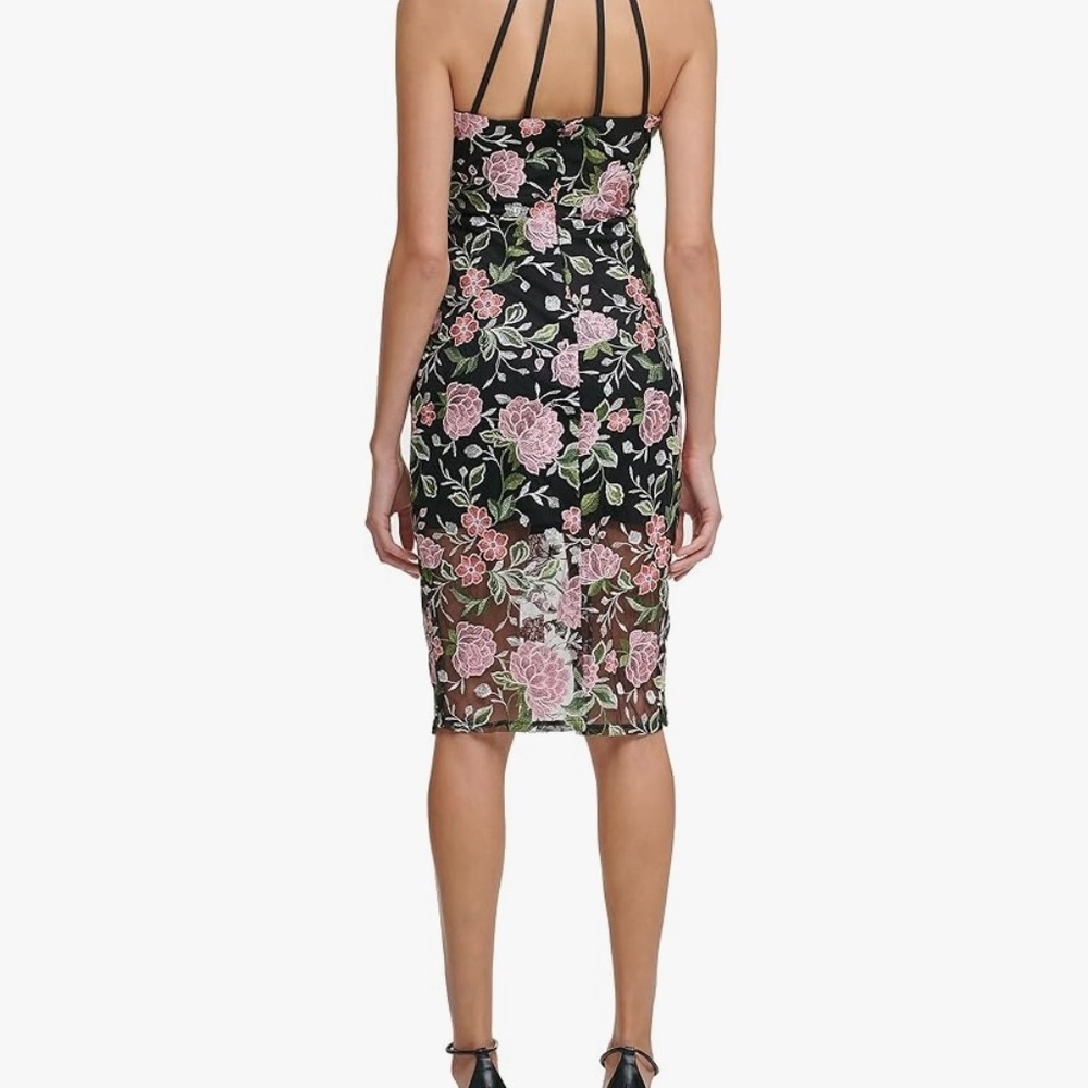 NWT Guess Floral Embroidered Mesh Strappy Cocktail Dress - Picture 3 of 6